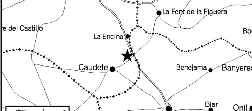 Plano del seísmo que se ha hecho notar sobre todo en Caudete