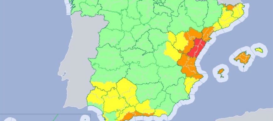 Mapa de la Aemet en la que aparece la lluvia fuerte