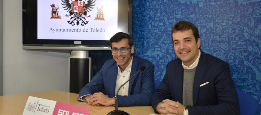 Sánchez Butragueño y Pablo García, durante la presentación de la exhibición de la Copa del Mundo en Toledo